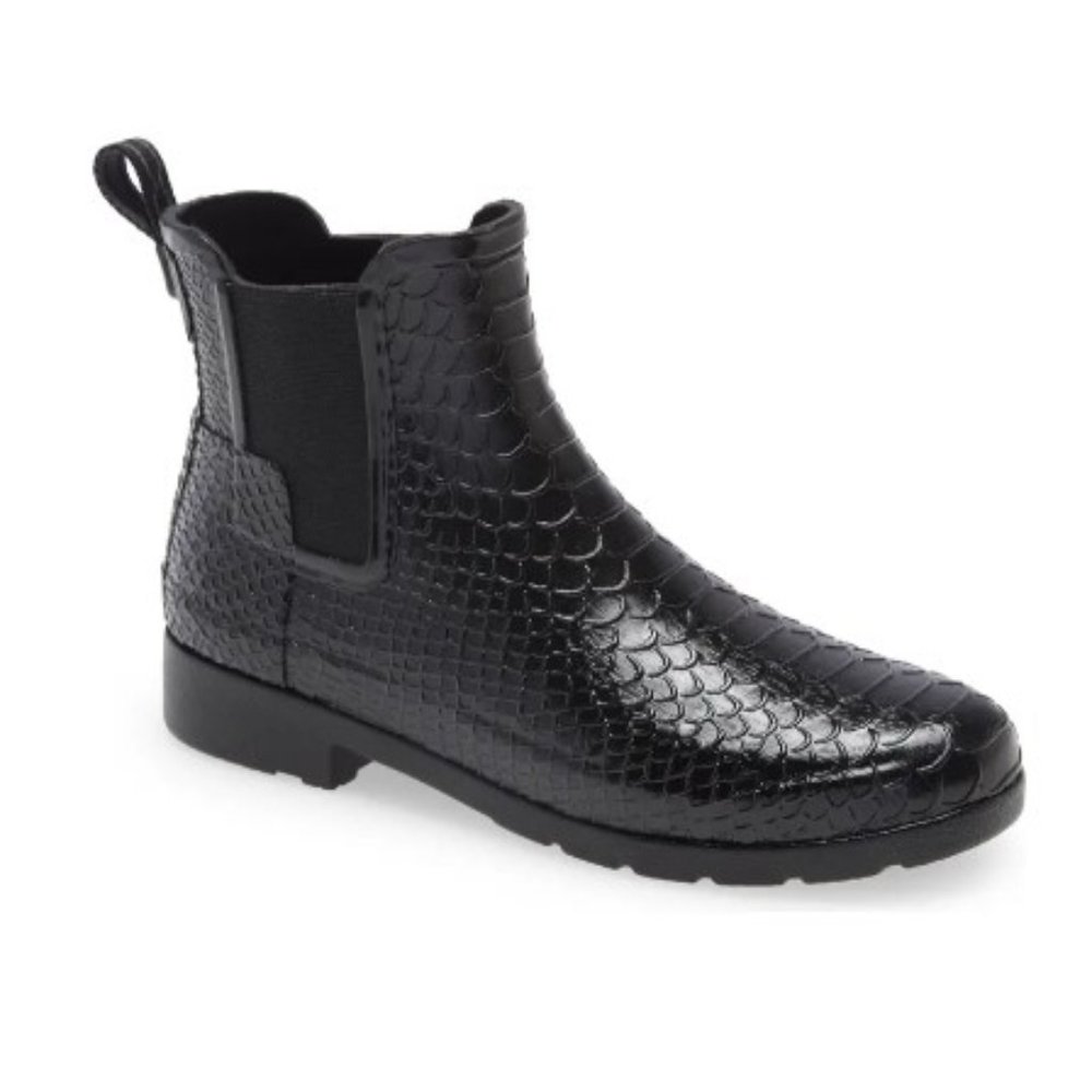 EUC Hunter Original Refined Embossed Waterproof Chelsea Rain Boot - Size 6 US